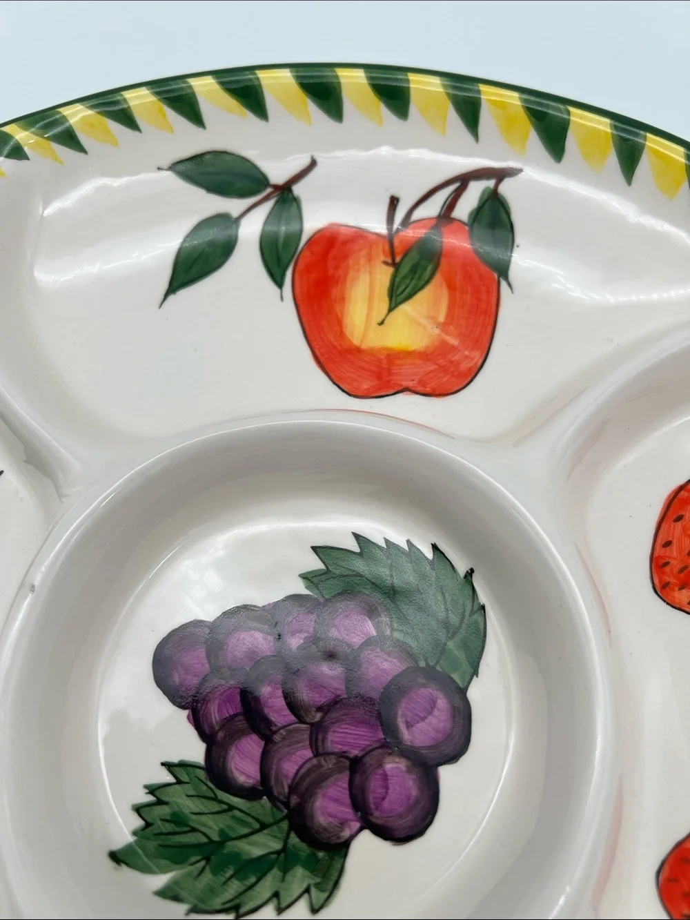 Vintage Ceramic 5-Section Divided Serving Platter Hand-Painted Large Fruit 12